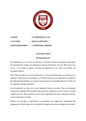 Environmental Law - Study Notes & Assignments - Studocu