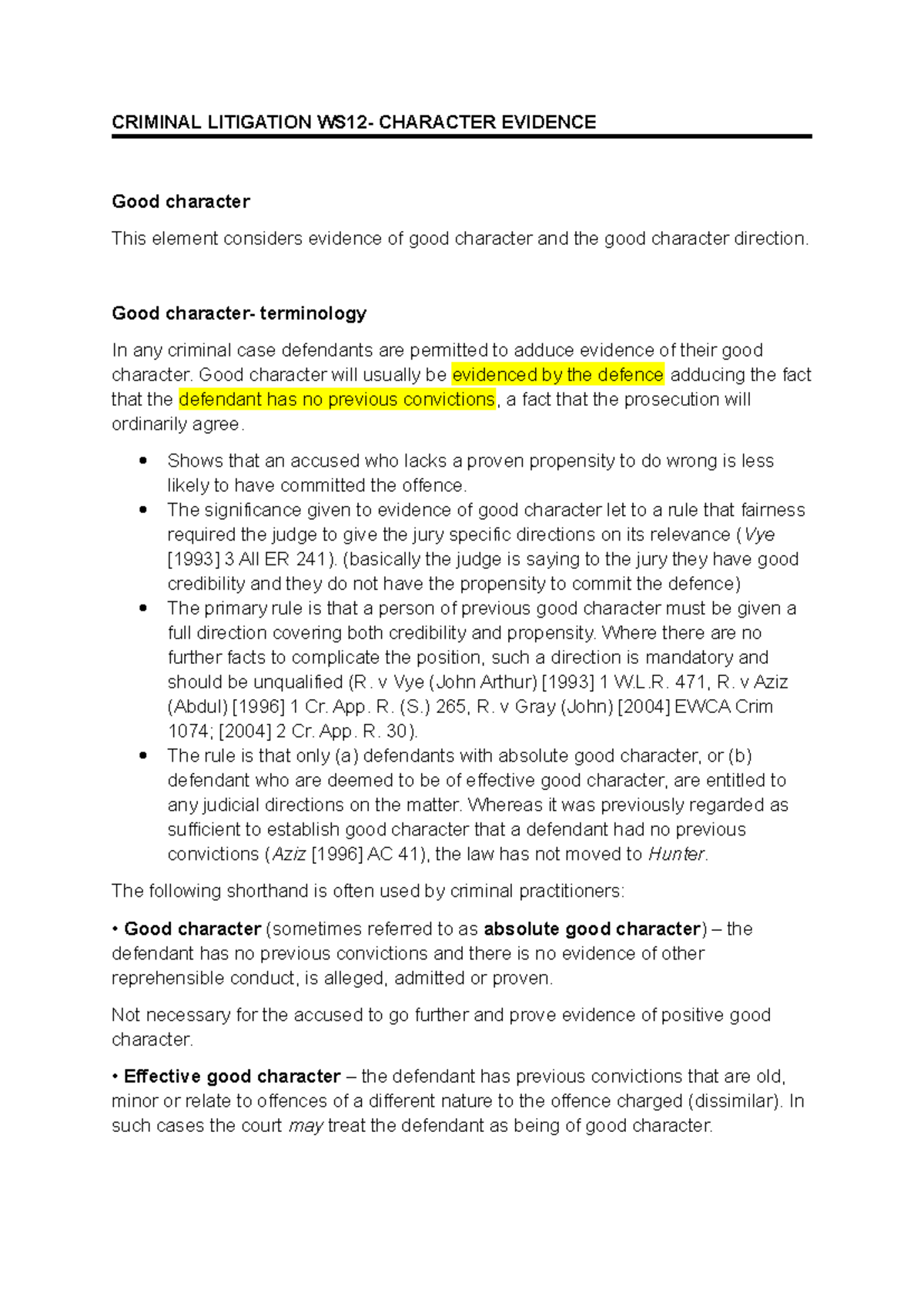 CRIM LIT WS12 - Understanding Good Character Evidence in Criminal ...