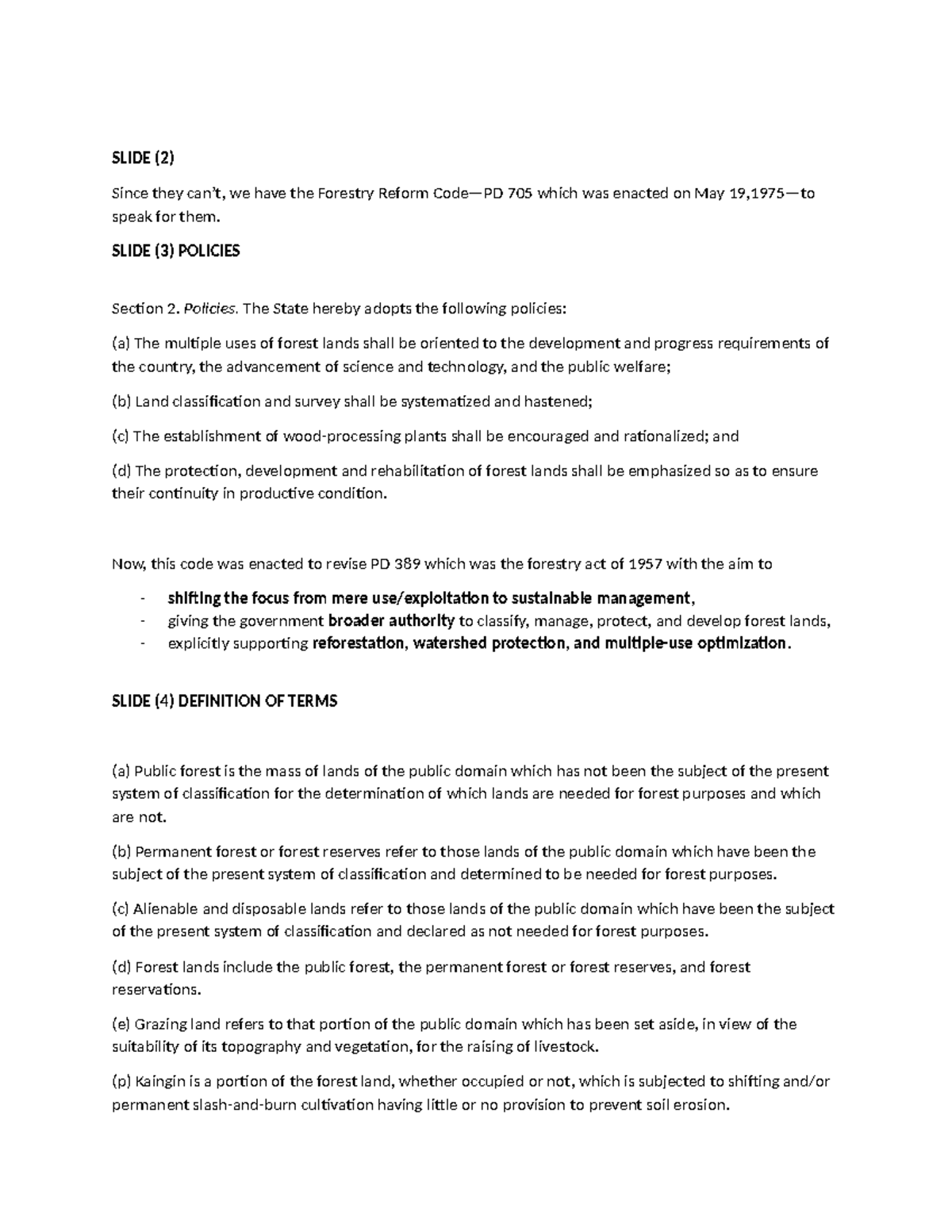 Forestry Reform Policies and Regulations: PD 705 Overview - Studocu