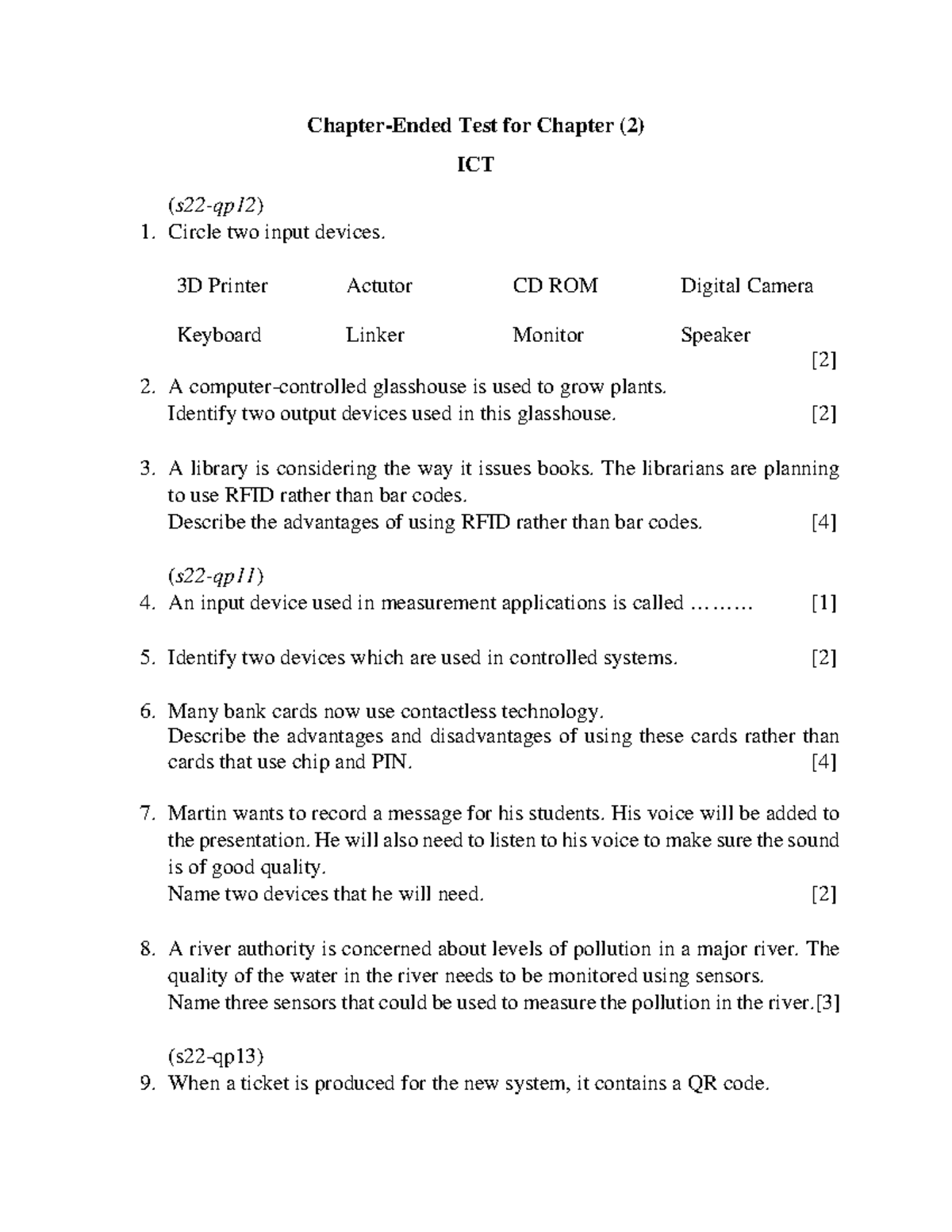 Ch2 Test: Input/Output Devices & RFID Advantages (ICT 1) - Studocu