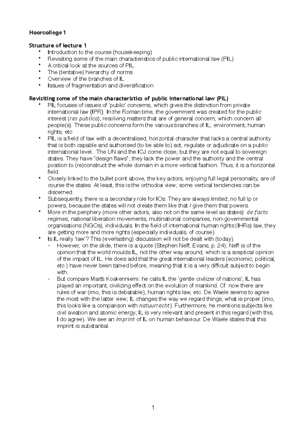 Hc - Public International Law & Human Rights - Lecture Notes 1-12 ...