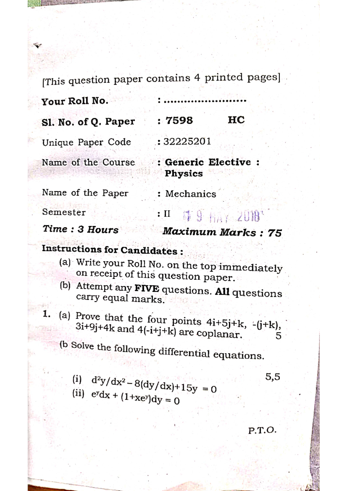 Mechanics GE papers - ge mechanic previous year paper - question paper ...