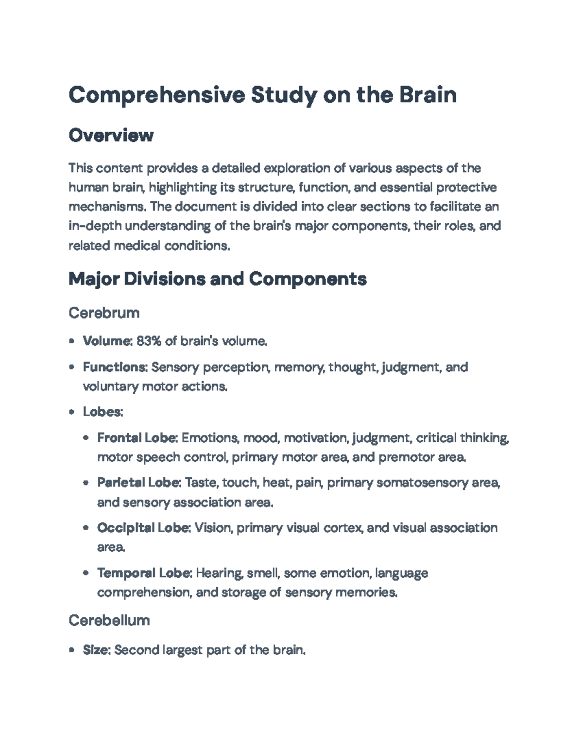 Comprehensive Overview of the Human Brain: Structure & Function ...