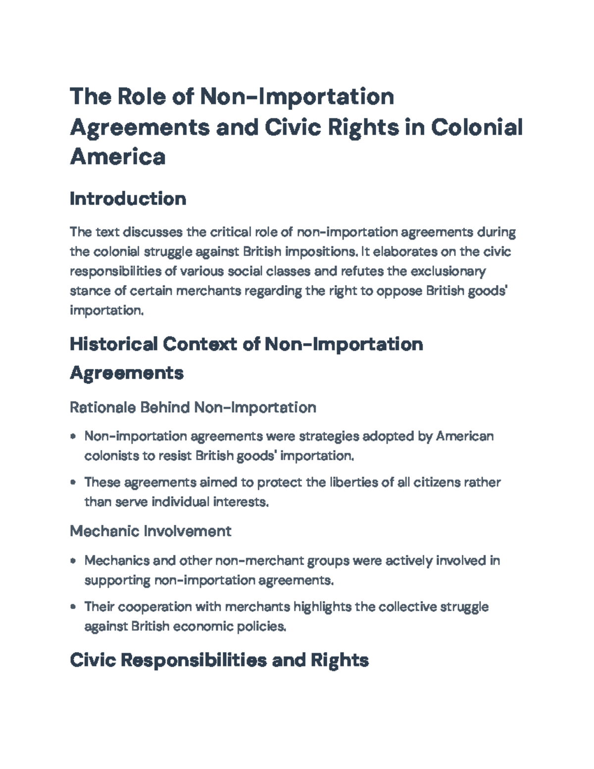 The Role of Non-Importation Agreements & Civic Rights in Colonial ...
