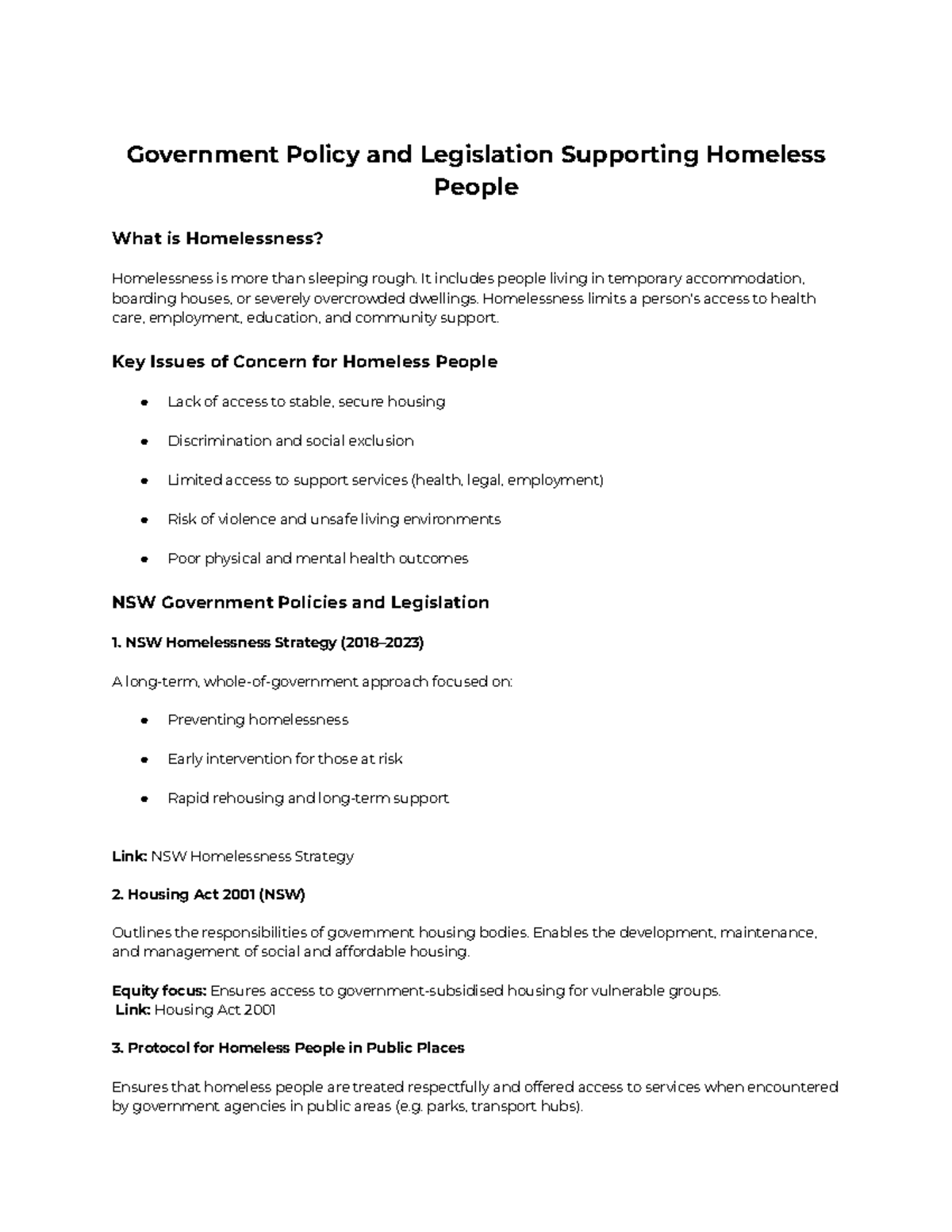 NSW Government Policies on Homelessness: Key Issues & Strategies - Studocu