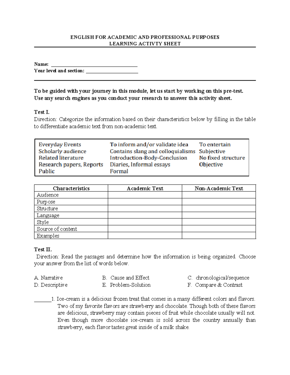 English for Acad & Prof Purposes: Learning Activity Sheet Guide - Studocu