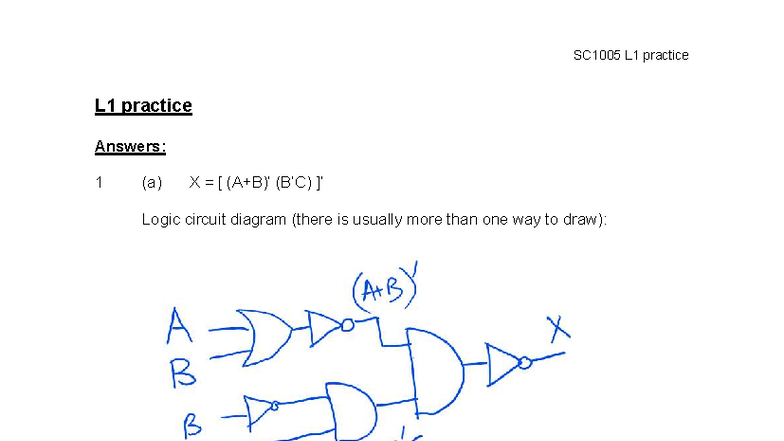 Sc1005 L1 Practice Answers Logic Circuits And Truth Tables Studocu