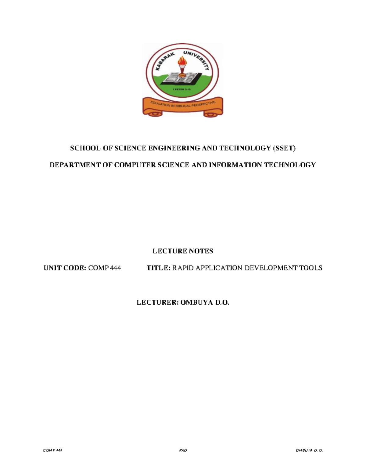 COMP 444 Lecture Notes: Rapid Application Development Overview - Studocu