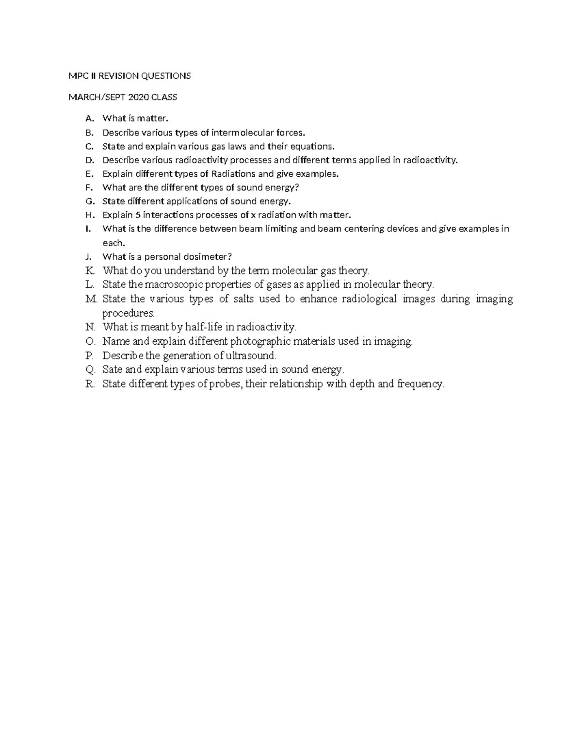 MPC II Revision Questions: Intermolecular Forces, Gas Laws ...