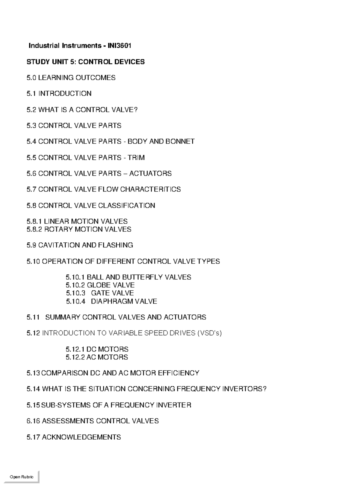 Industrial Instruments INI3601 Study Unit 5: Control Devices Overview ...