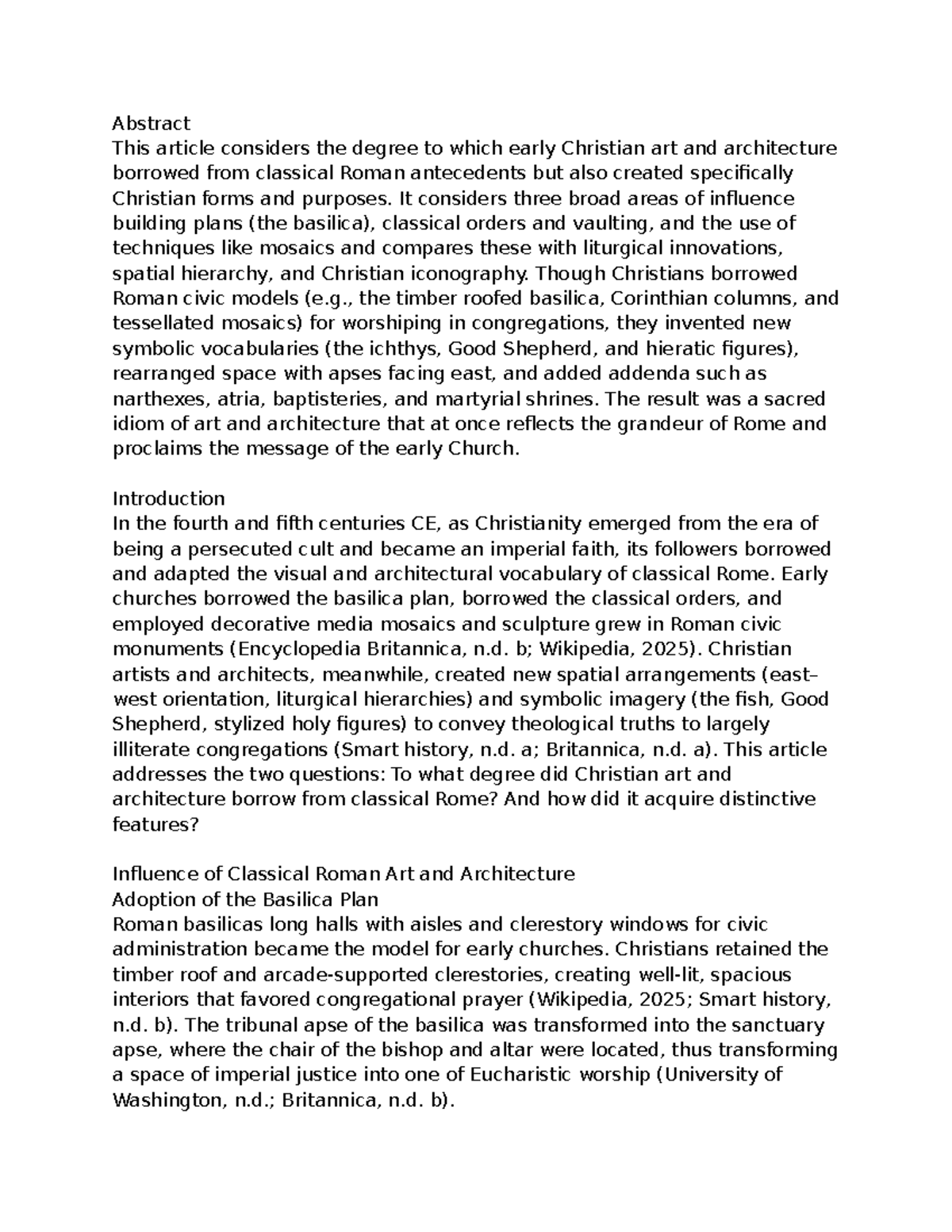 AHIST 1401 Learning Journal: Early Christian Art & Architecture - Studocu