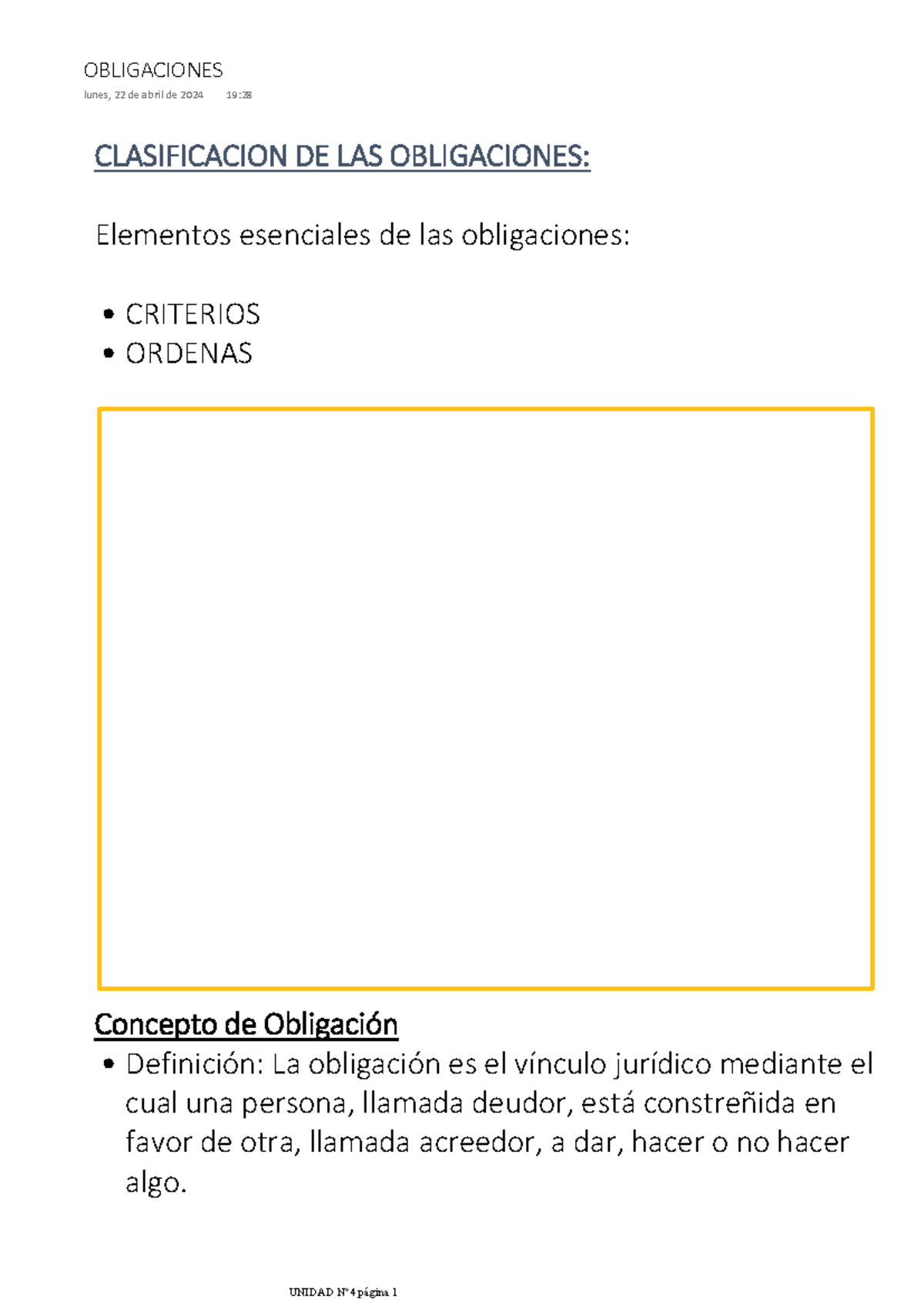 Derecho - Unidad N° 4: Clasificación y Elementos de las Obligaciones ...