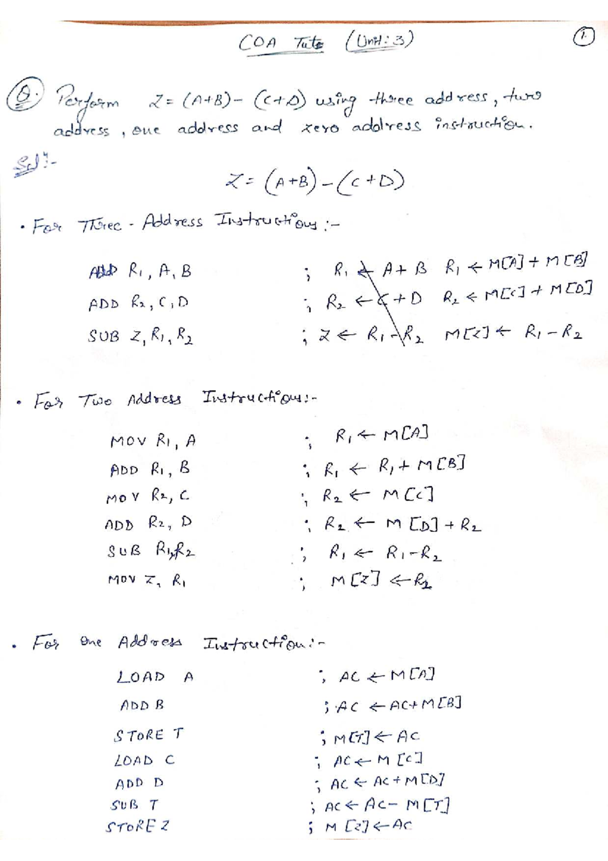 COA Tute (Unit 3) - Addressing Modes: 1, 2, 3, and 0 Instructions - Studocu