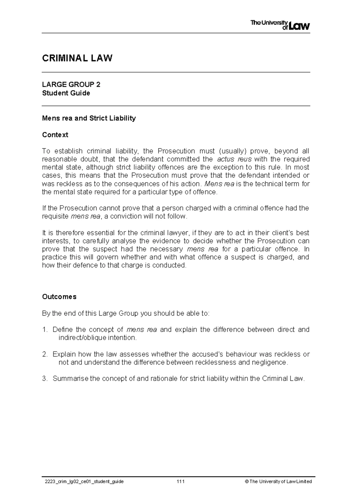 Criminal Law 2223: Large Group 6 Student Guide on Sexual Offences - Studocu