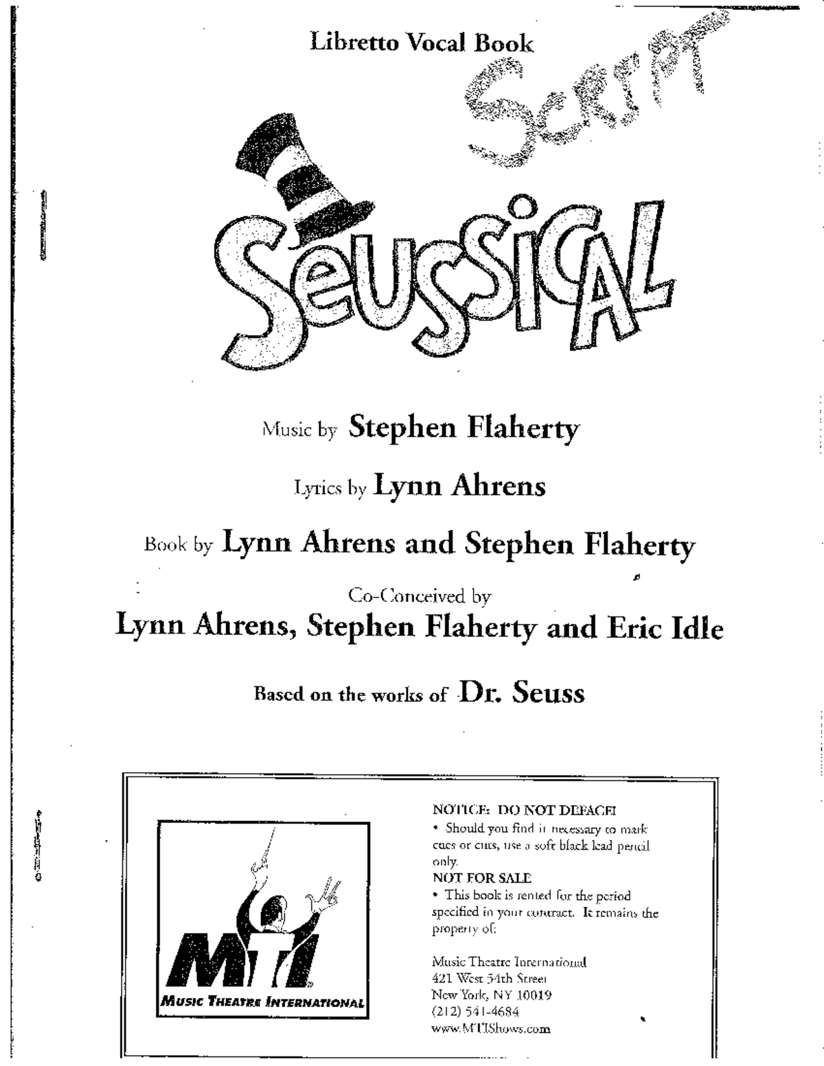 Seussical Libretto - Music & Lyrics by Flaherty & Ahrens - Studocu