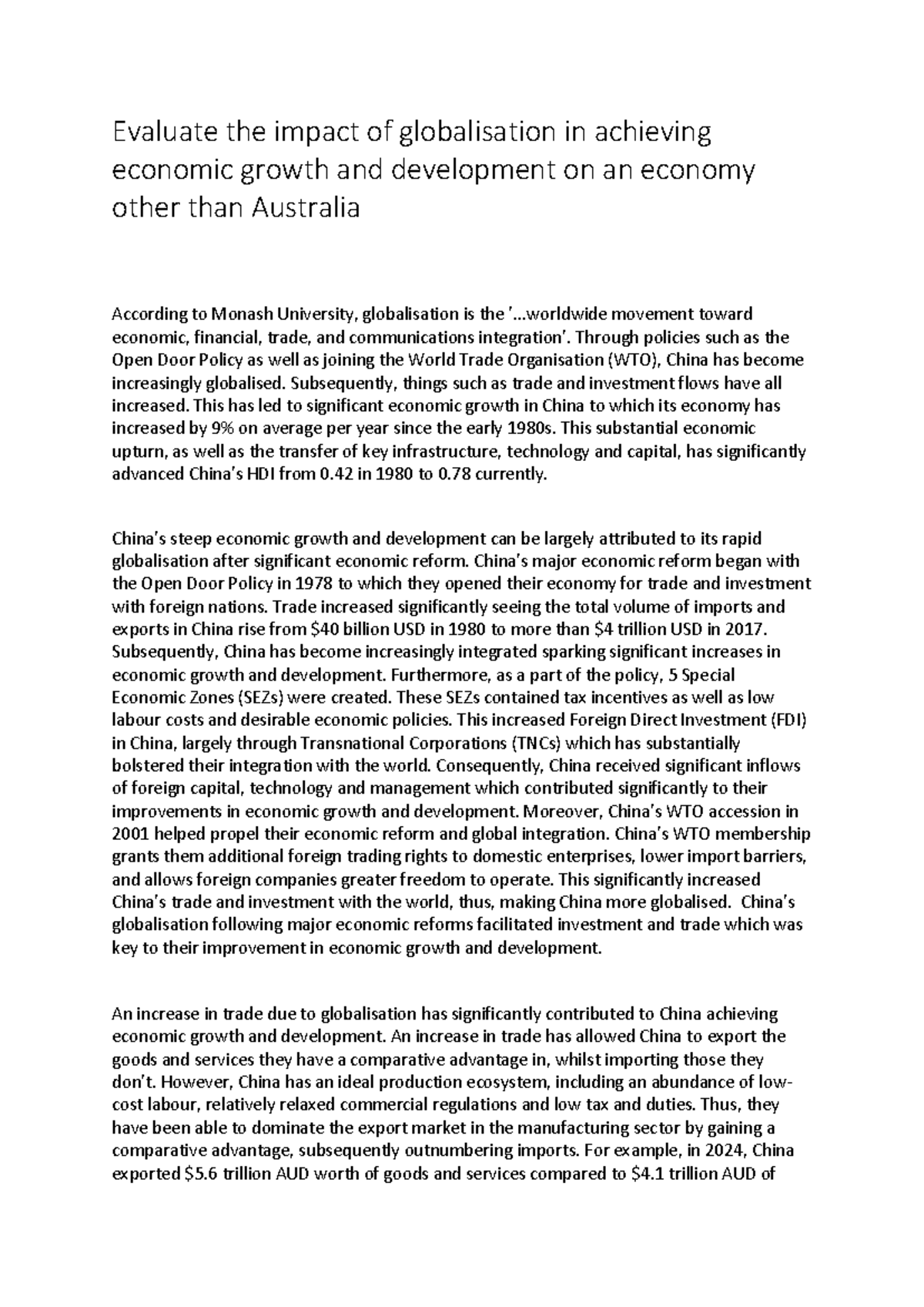 Impact of Globalisation on Economic Growth: A Case Study of China - Studocu