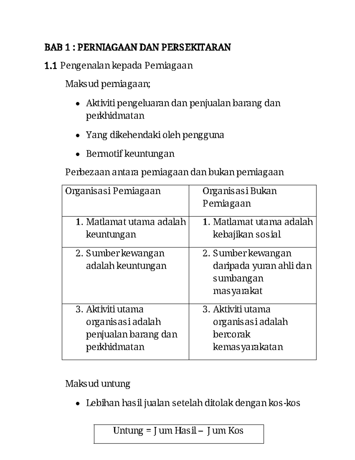 Nota PP SEM 1 - Ringkasan Perniagaan dan Persekitaran - Studocu