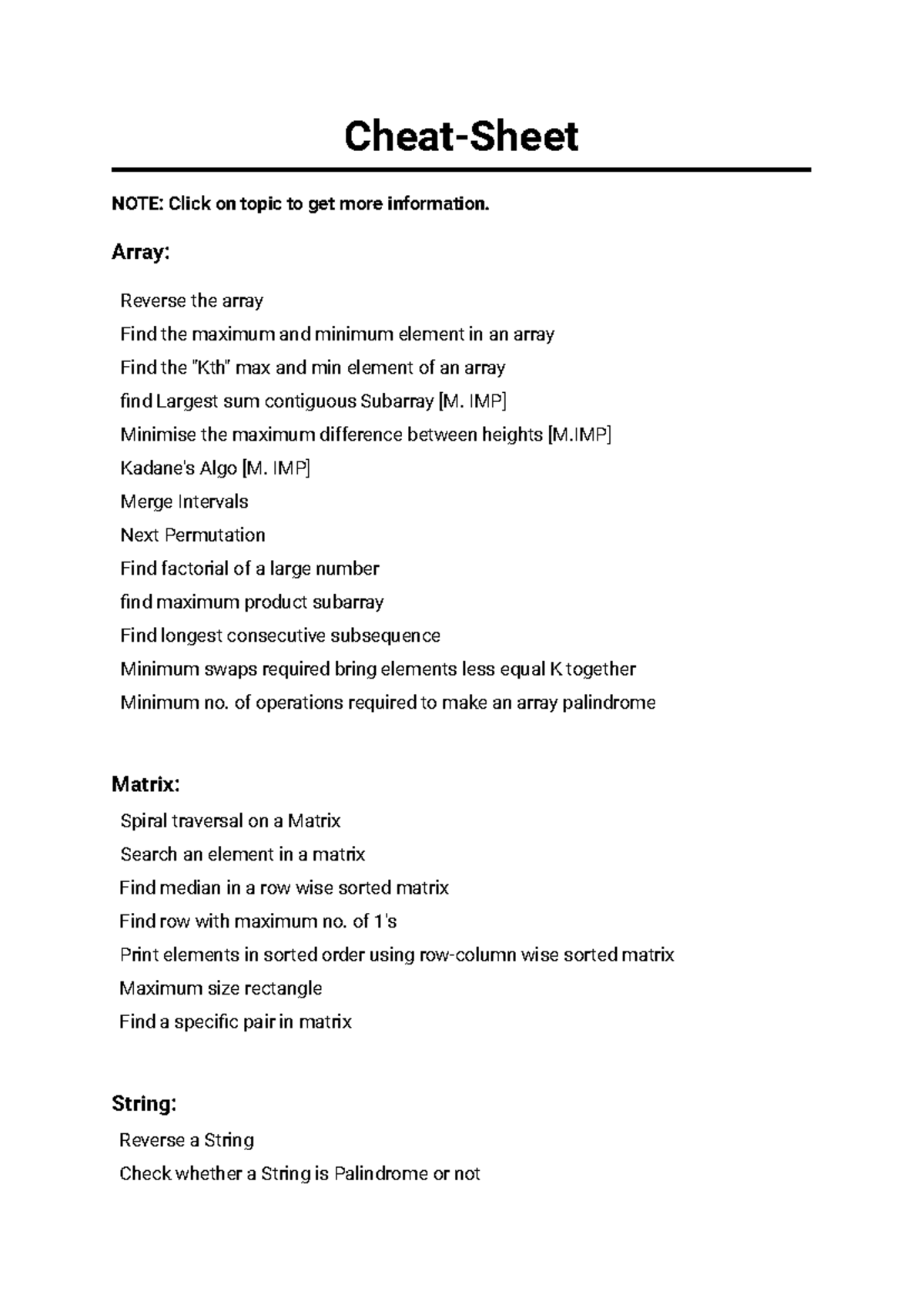 Cheat sheet for PLC: Array, matrix, string, searching, sorting, and ...