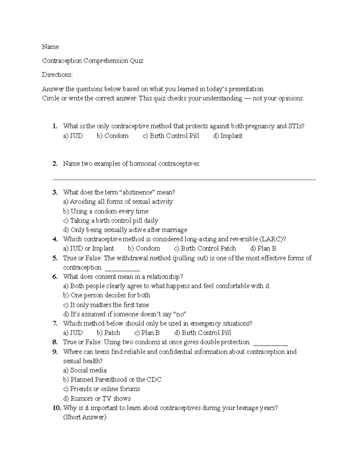 Contraception Comprehension Quiz (Health 101) - Studocu
