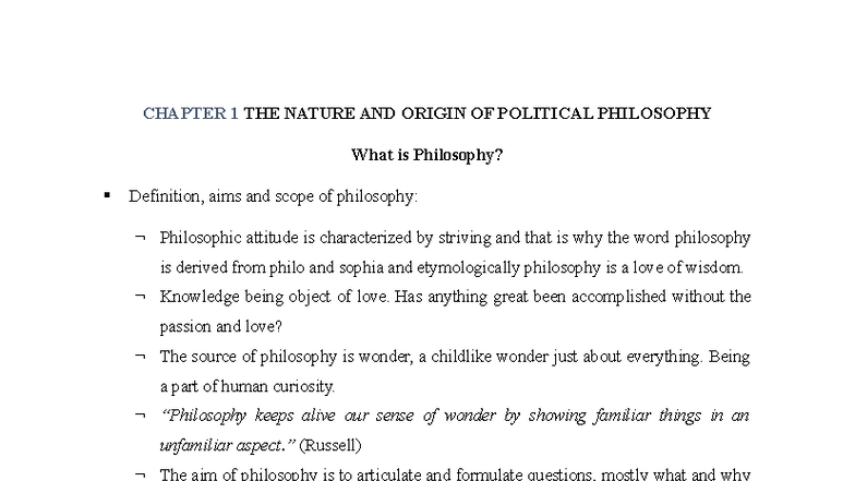 CHAPTER 1: THE NATURE AND ORIGIN OF POLITICAL PHILOSOPHY - Studocu