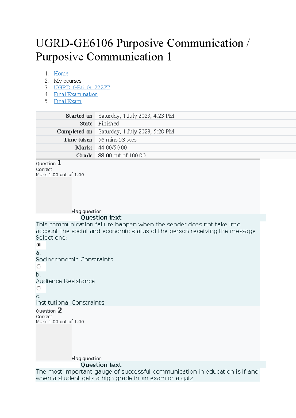 URGD-GE6106 Final Exam Review - Purposive Communication Insights - Studocu