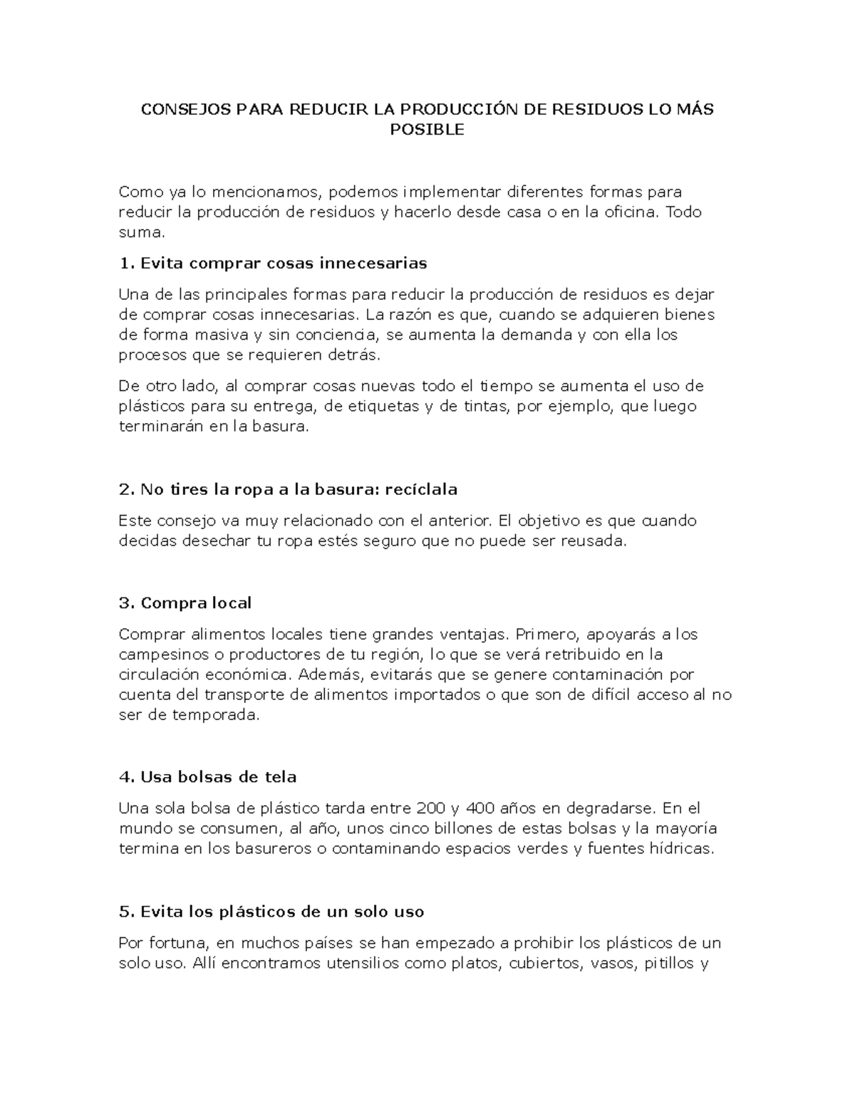 Consejos PARA Reducir LA Producción DE Residuos LO MÁS Posible ...
