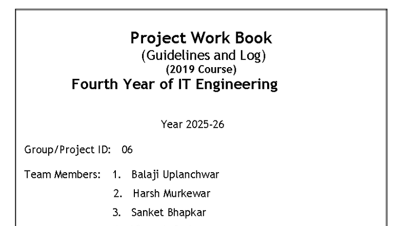 Project Work Book Guidelines & Log for IT Engineering (2019) - Studocu