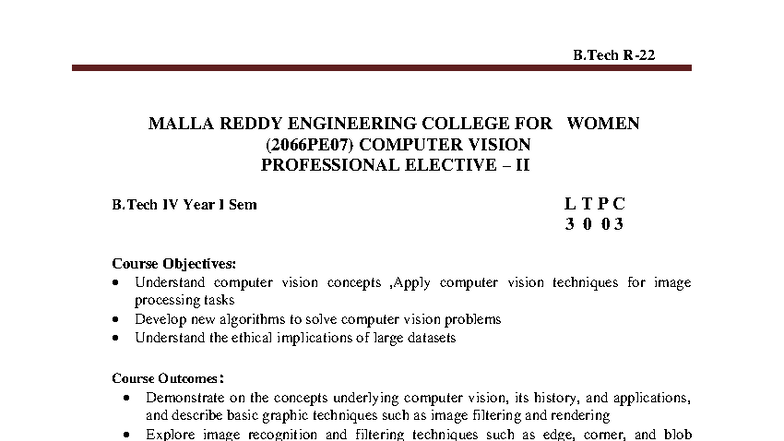 B.Tech (2066PE07) Computer Vision Notes - Professional Elective II ...