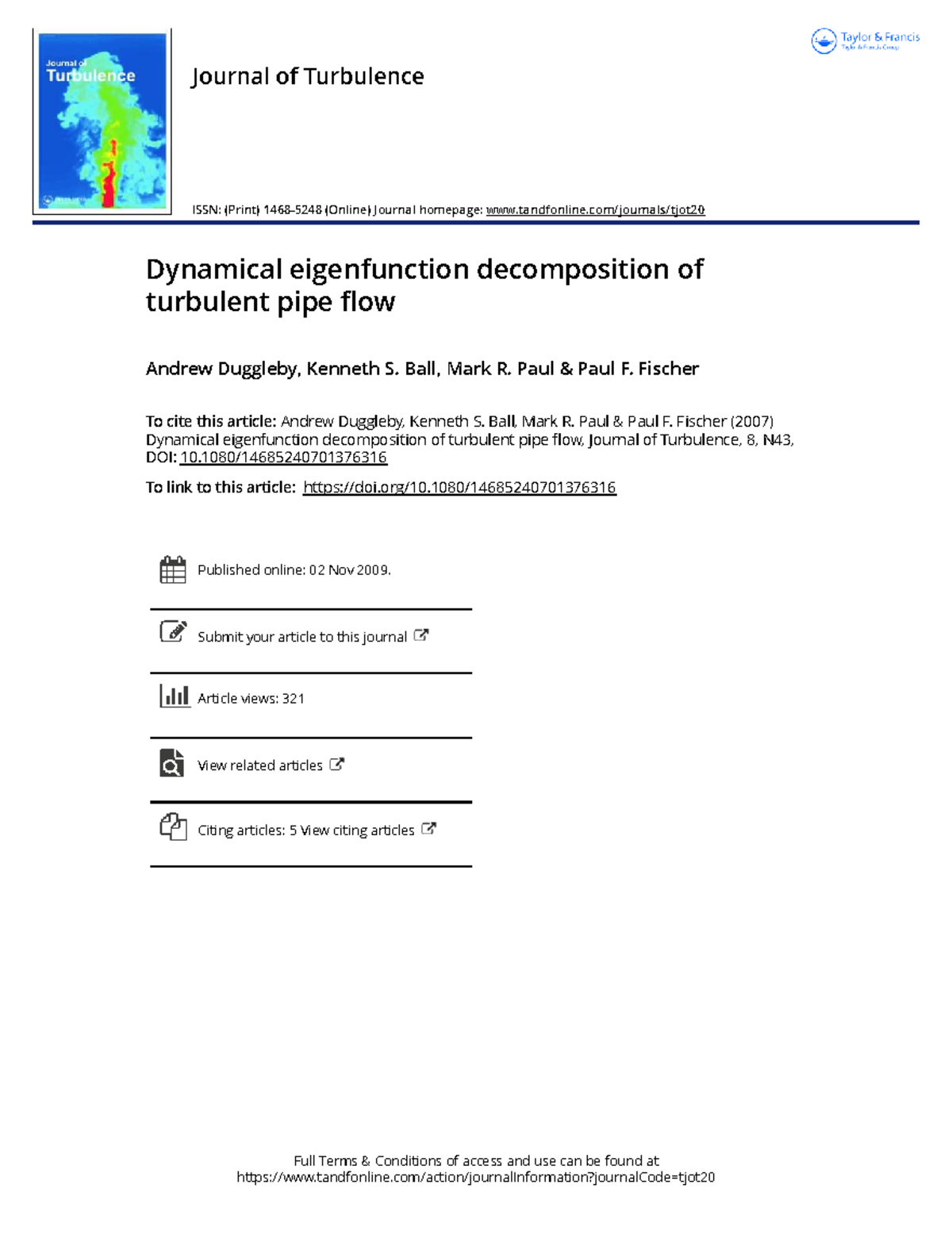 Dynamical Eigenfunction Decomposition of Turbulent Pipe Flow Analysis ...