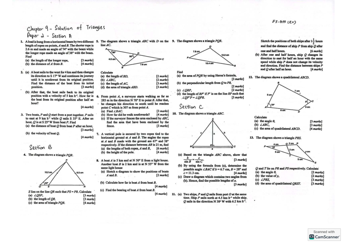 F4 AM Chapter 9 Solutions: Triangles and Distance Calculations - Studocu