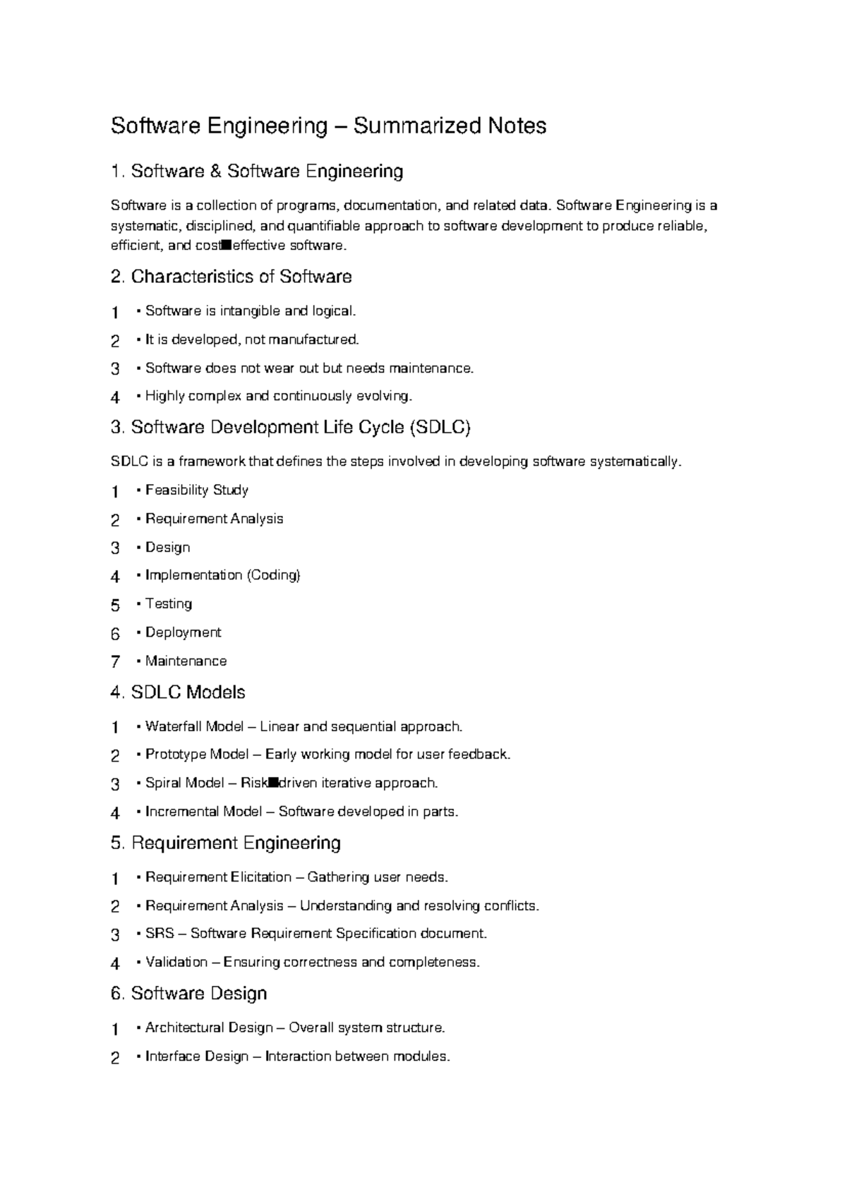 Software Engineering (SE) Summary Notes: Key Concepts & SDLC - Studocu