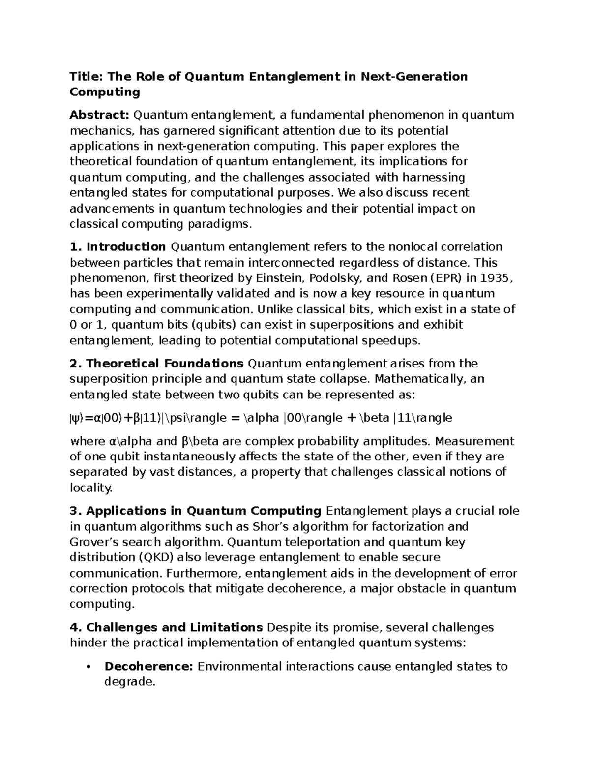 The Role of Quantum Entanglement in Next-Generation Computing - Title ...