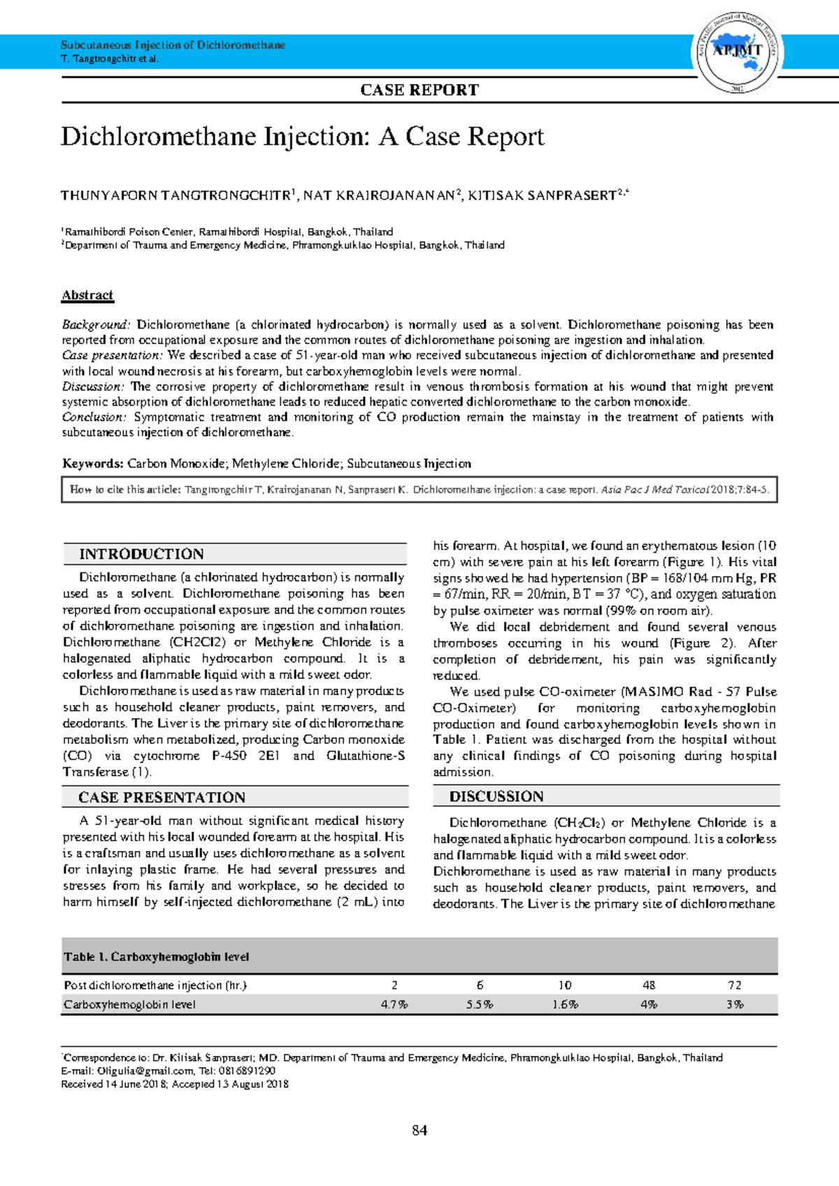 Dichloromethane (DCM) Subcutaneous Injection: A Case Report - Studocu