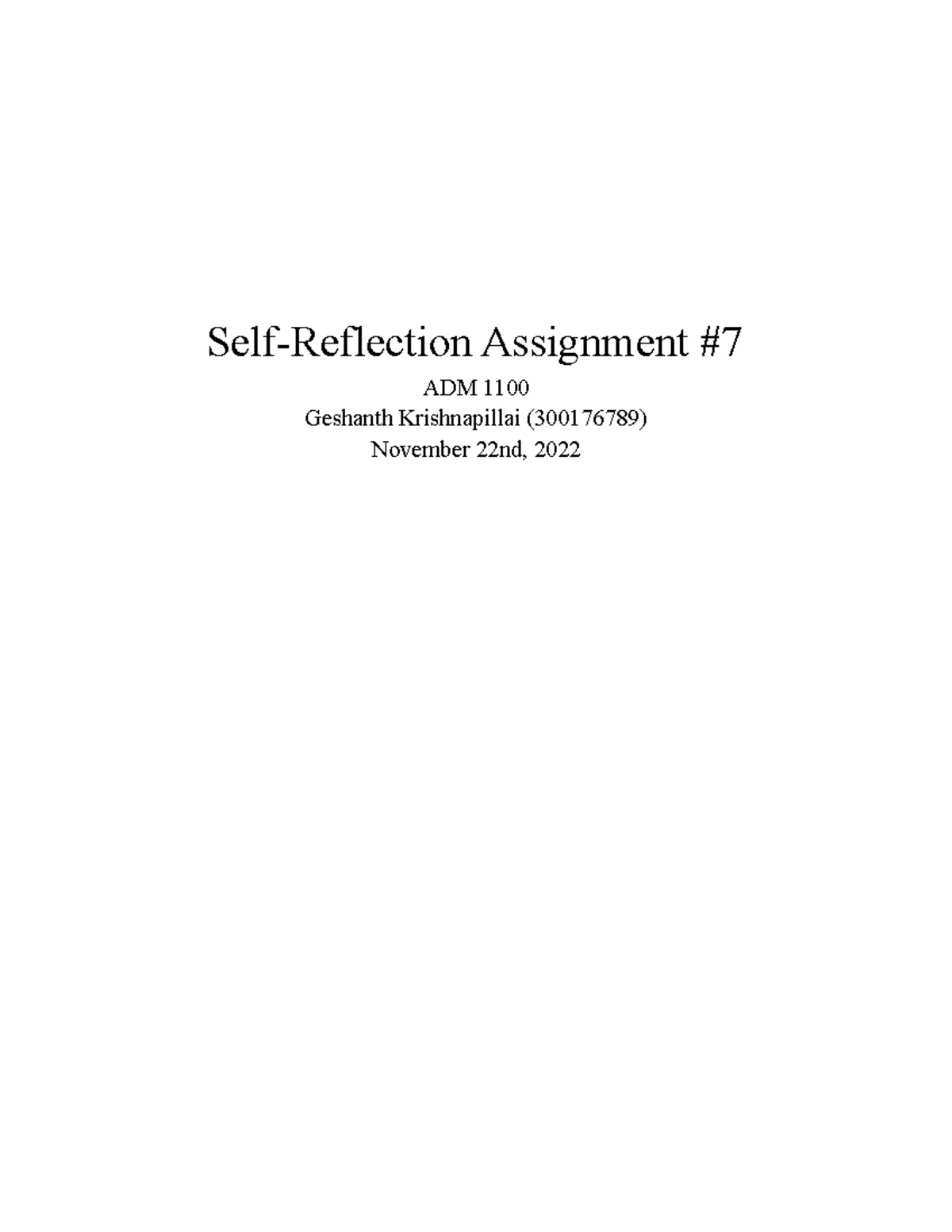 Self-Reflection Assignment #5 - ADM1100 - Self-Reflection Assignment ...