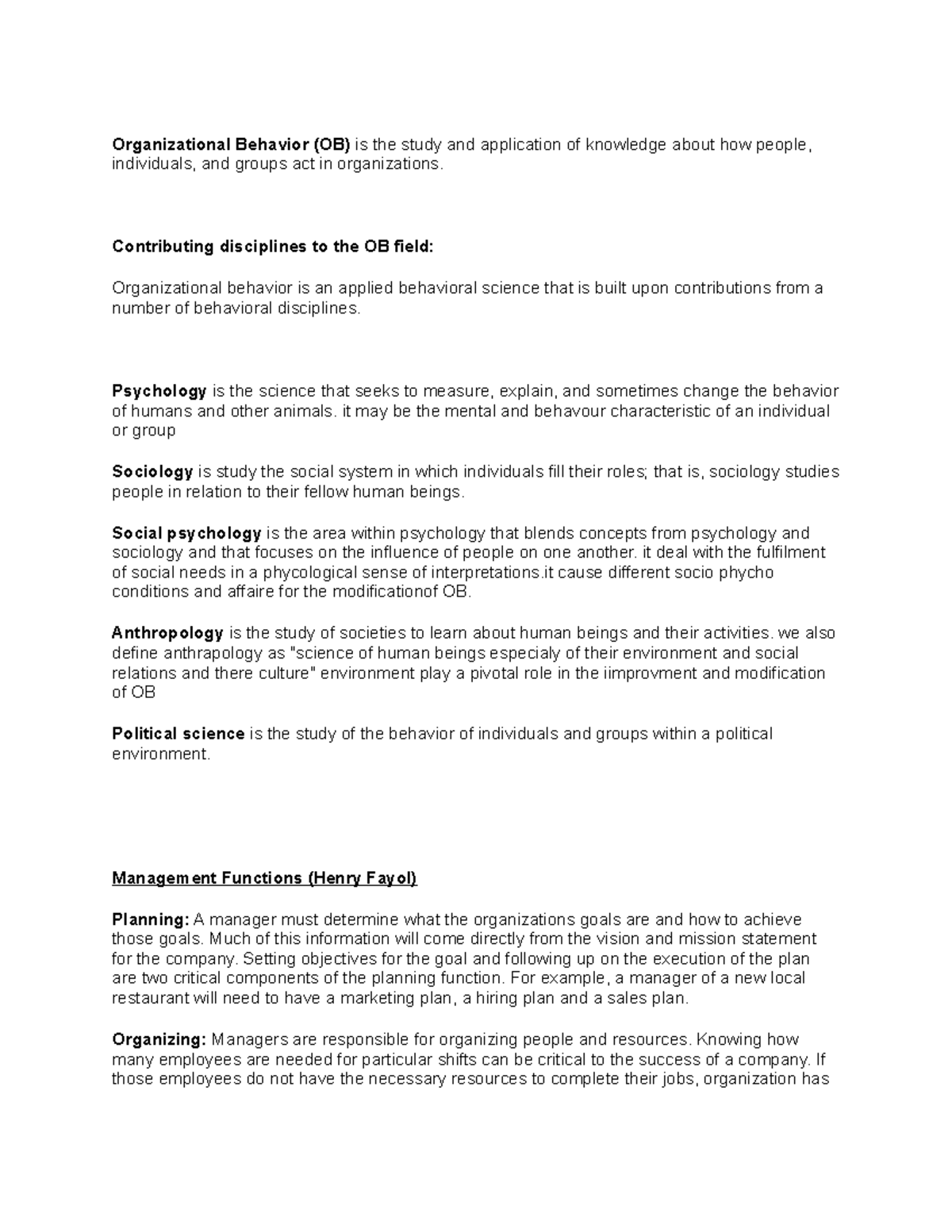 OB Lecture Notes: Understanding Behavior in Organizations (Lectures 1 ...