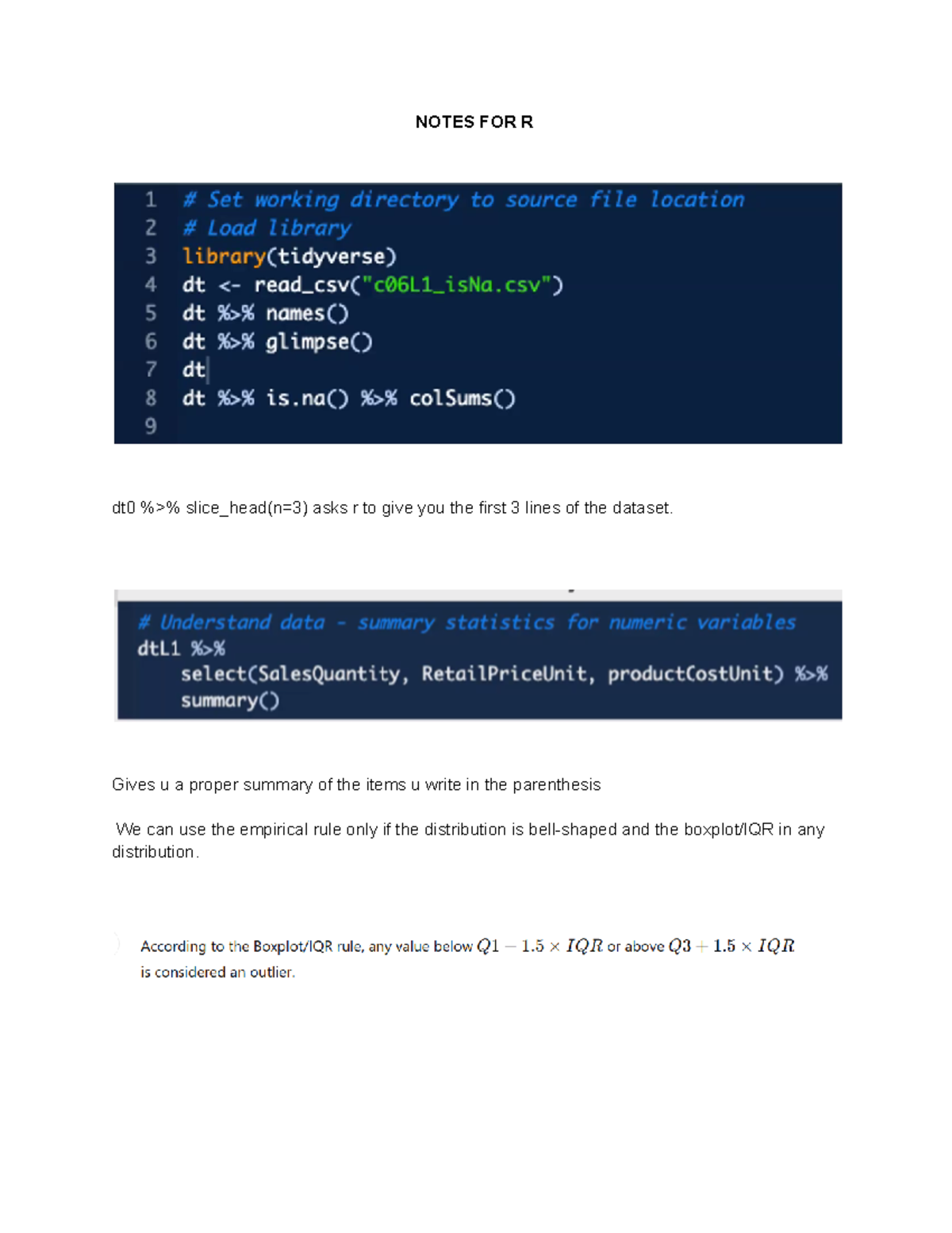 R Notes: Data Manipulation & Probability Concepts for DTA261 - Studocu