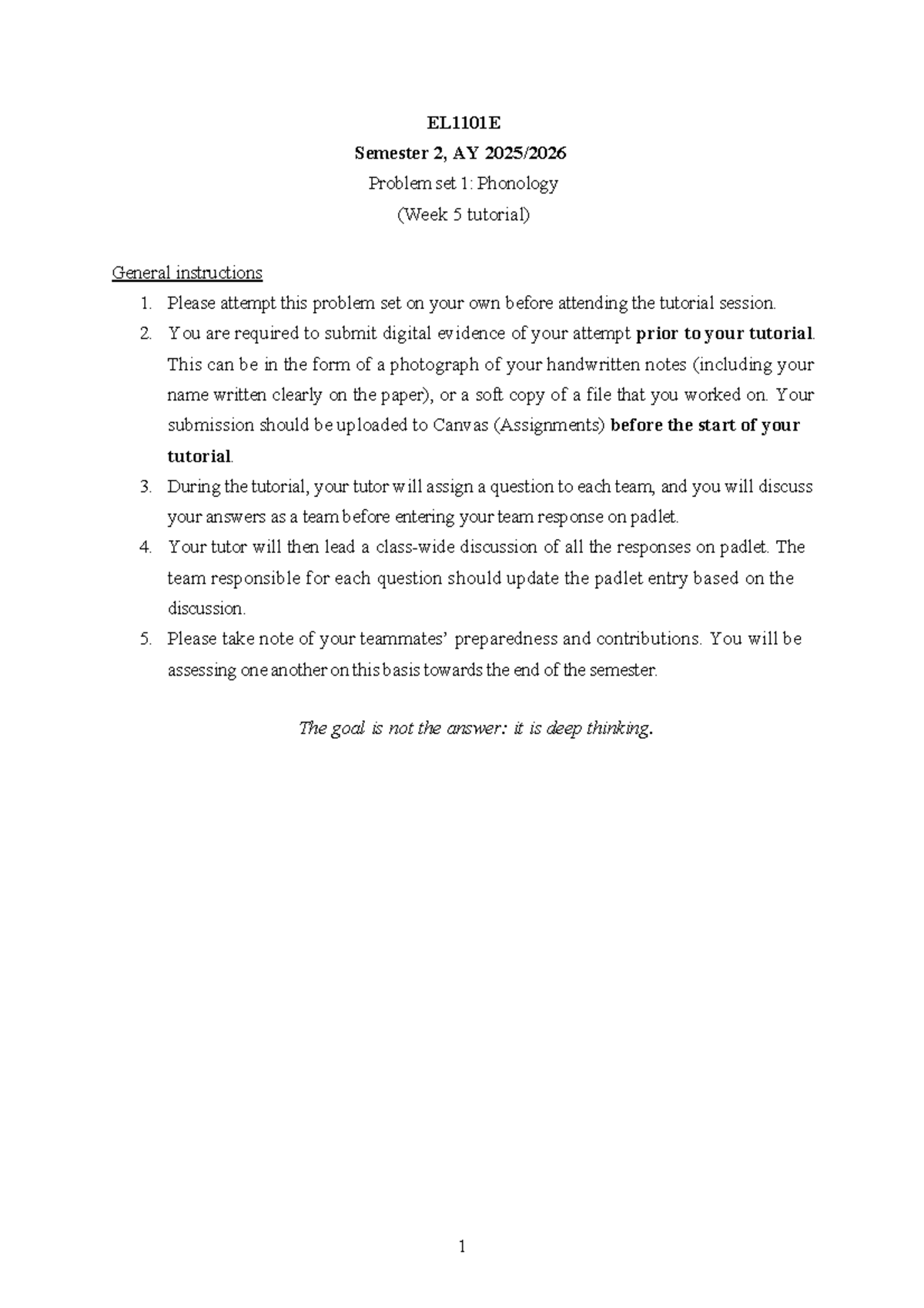 EL1101E S2 AY Problem Set 1: Phonology Week 5 Tutorial Instructions ...