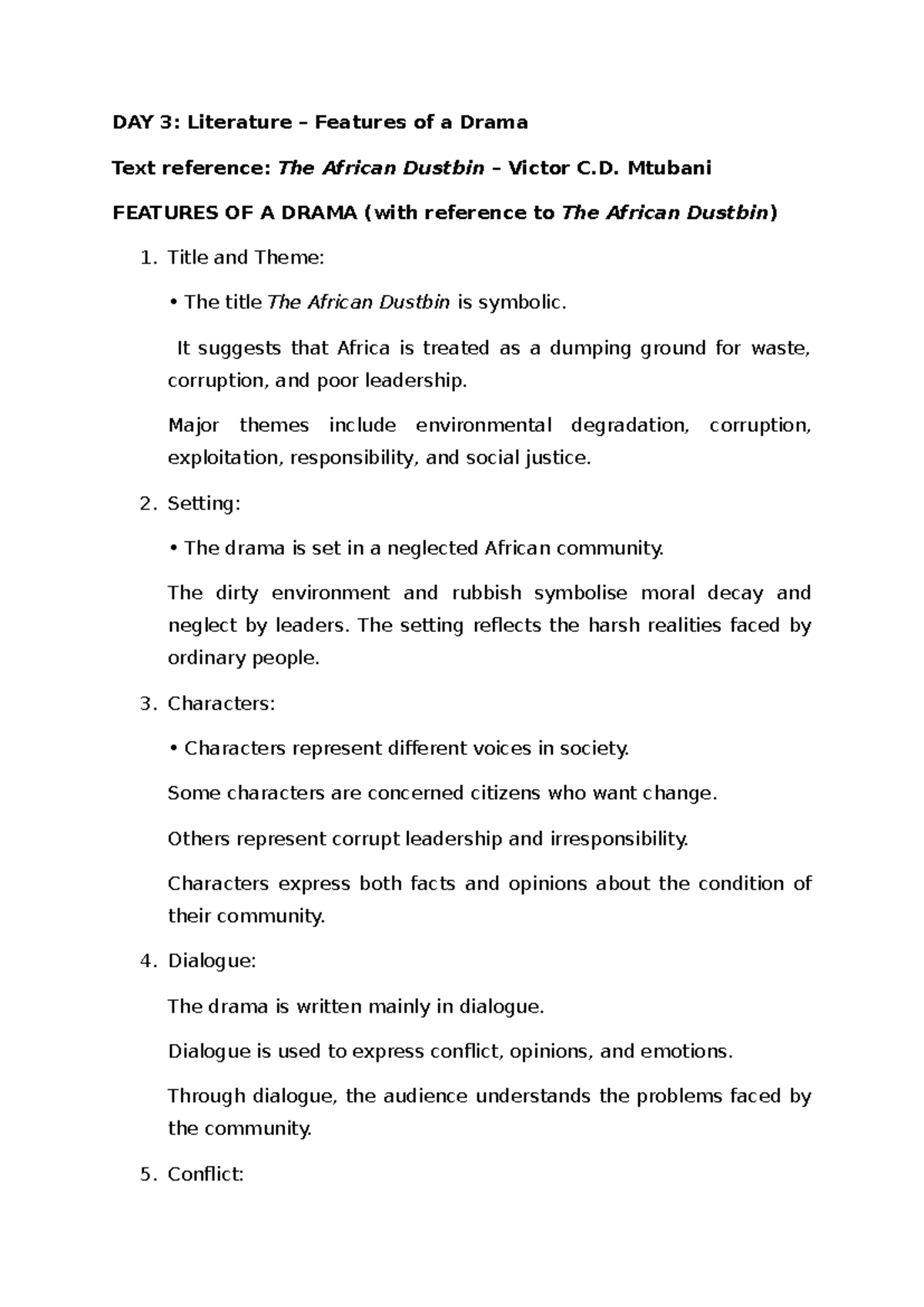 Grd 10 FAL: Day 3 & 4 Notes on Drama Features in "The African Dustbin ...