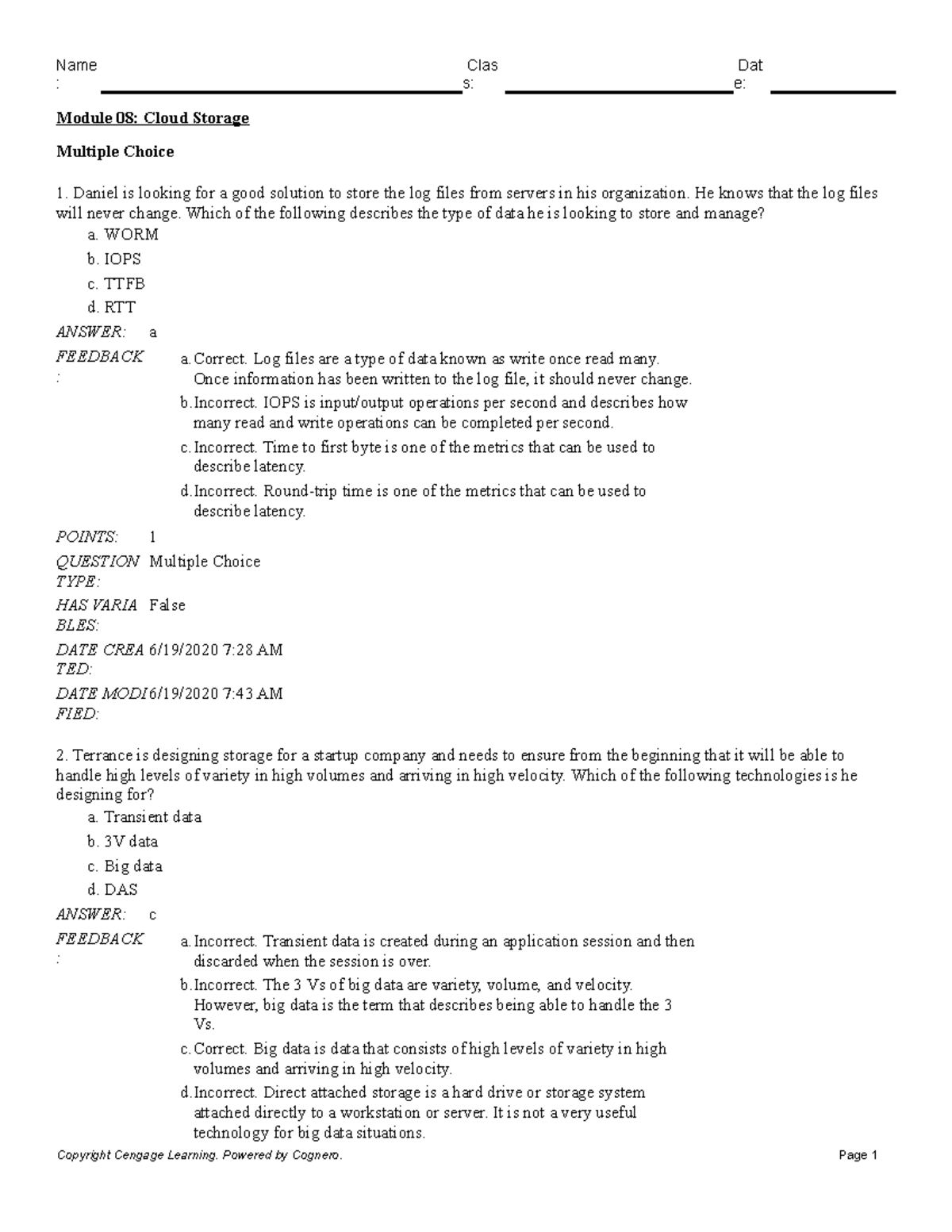 Module 08 Cloud Storage: Multiple Choice Review and Exam Prep - Studocu