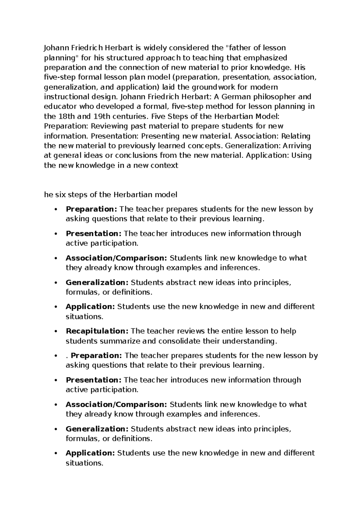 Herbartian Lesson Planning Model: Key Steps & Concepts - Studocu