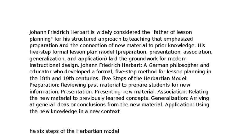 Herbartian Lesson Planning Model: Key Steps & Concepts - Studocu