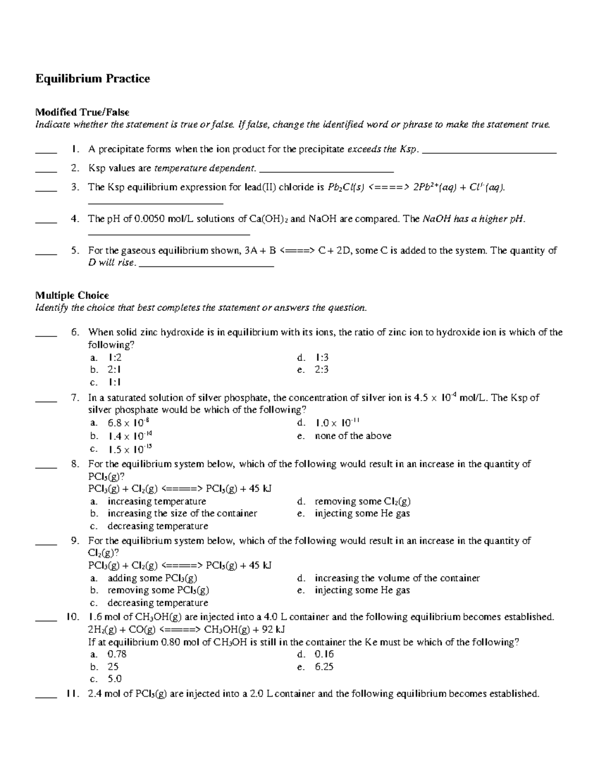 Equilibrium Practice Q&A for Test 3 (2018) - Studocu