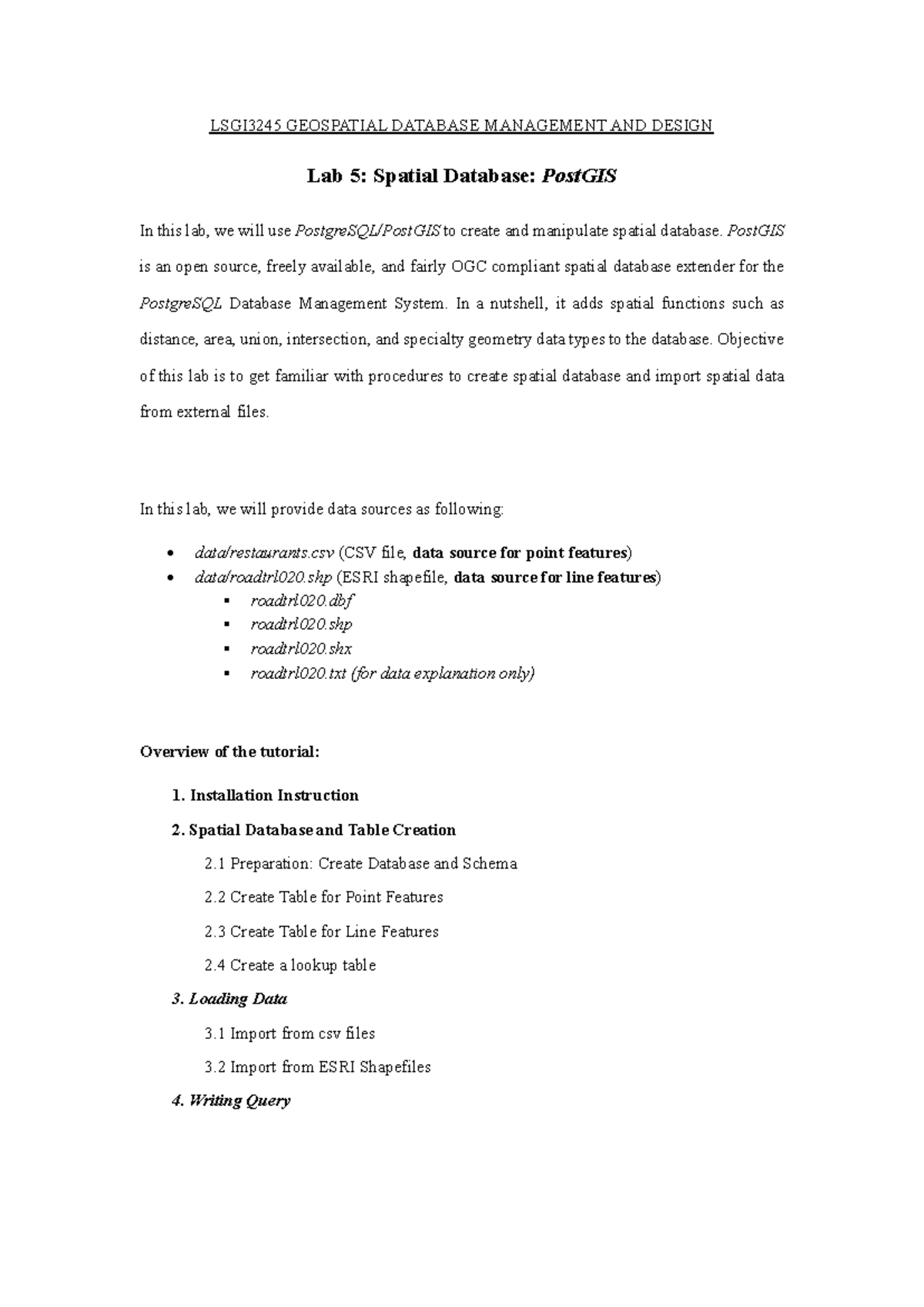 Lab 5 - Spatial Database Management with PostGIS (LSGI3245) - Studocu