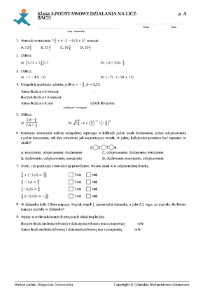Działania Na Liczbach Wymiernych Sprawdzian Klasa 6 www.studocu.com