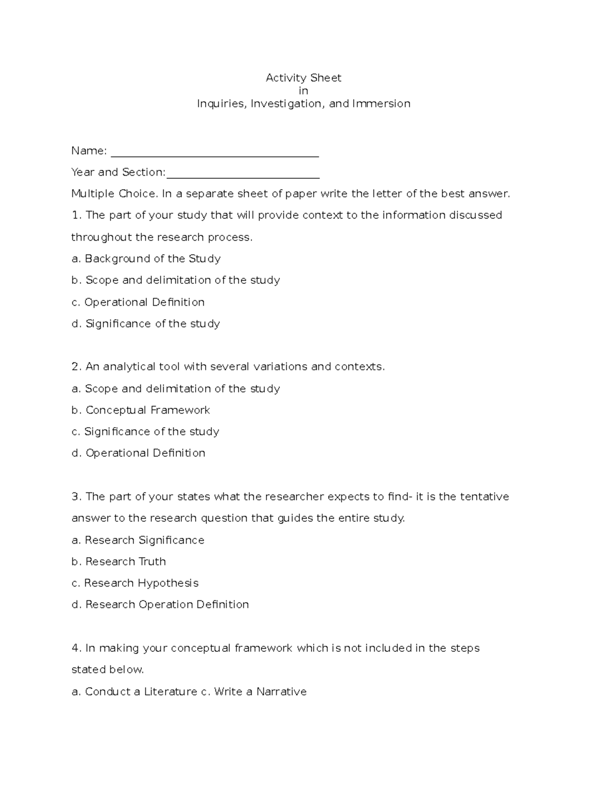 3i-Activity-Sheets: Inquiries, Investigations & Immersion Quiz - Studocu