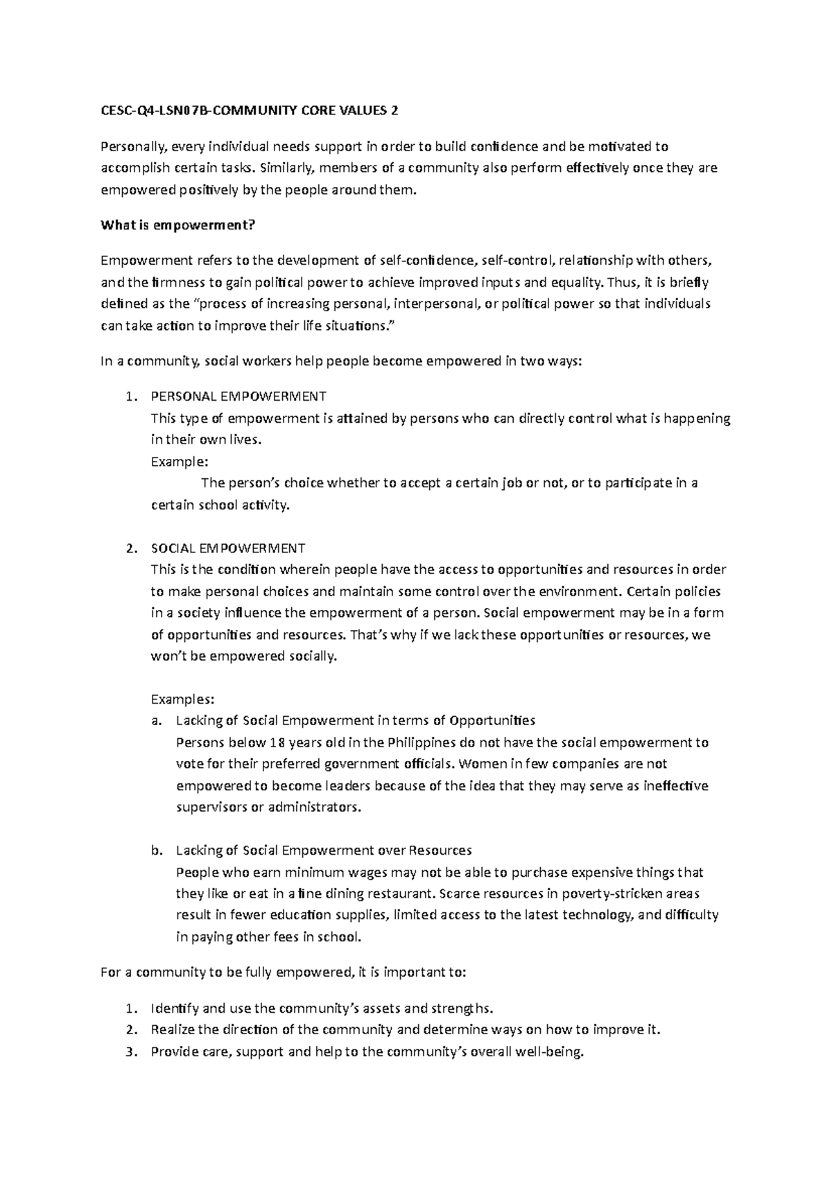 CESC-Q4-LSN07B-COMMUNITY CORE VALUES 2: Empowerment & Advocacy Insights ...