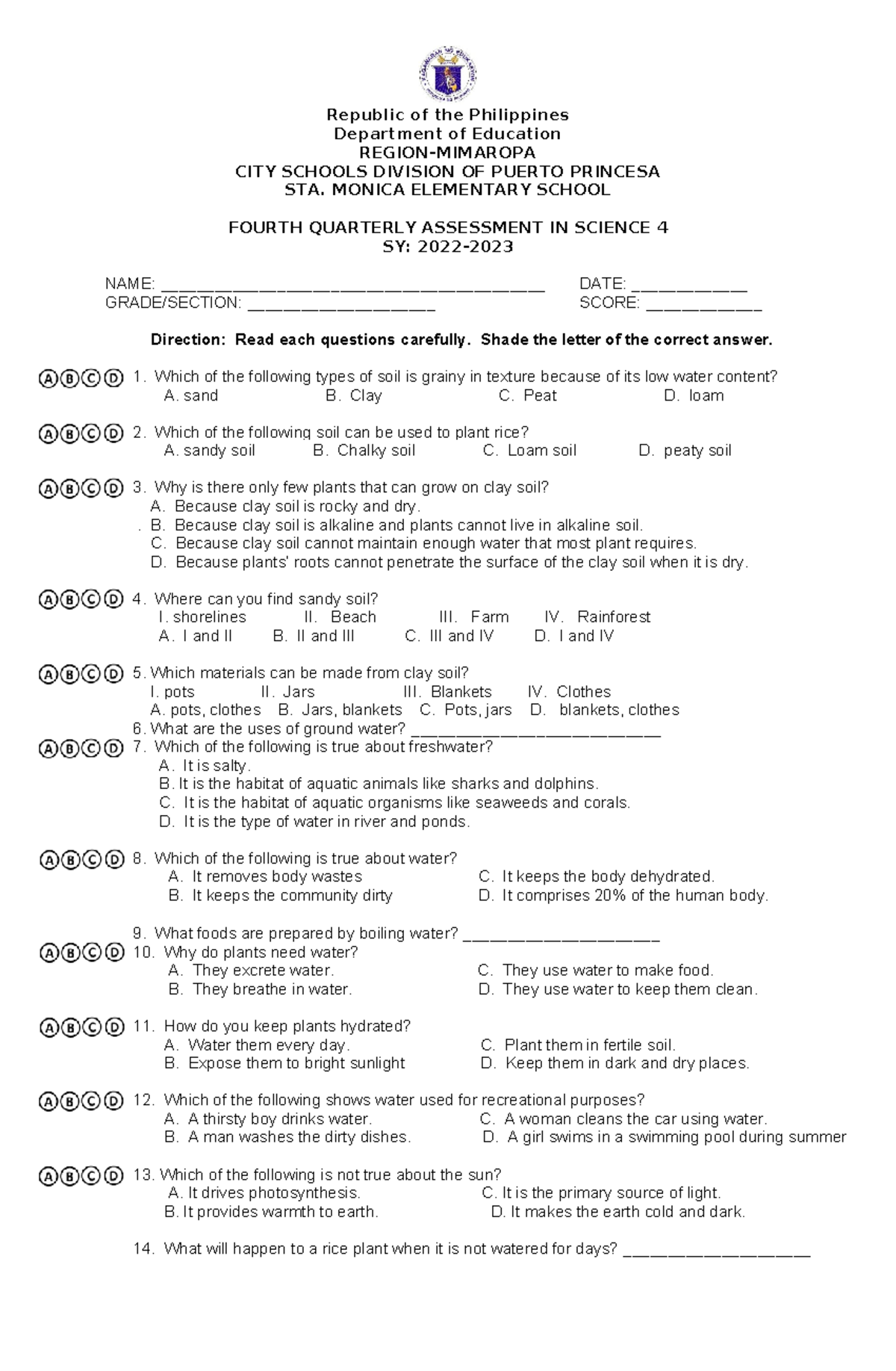 PT Science 4 - Q4 Periodical Test in Science IV - Studocu