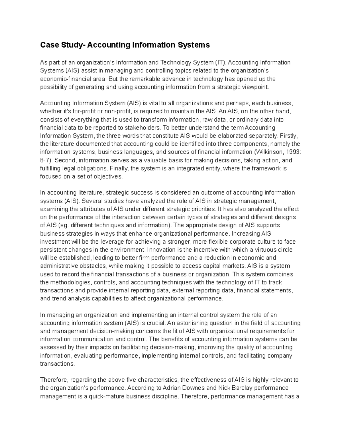 Case Study- Accounting Information Systems - But the remarkable advance ...