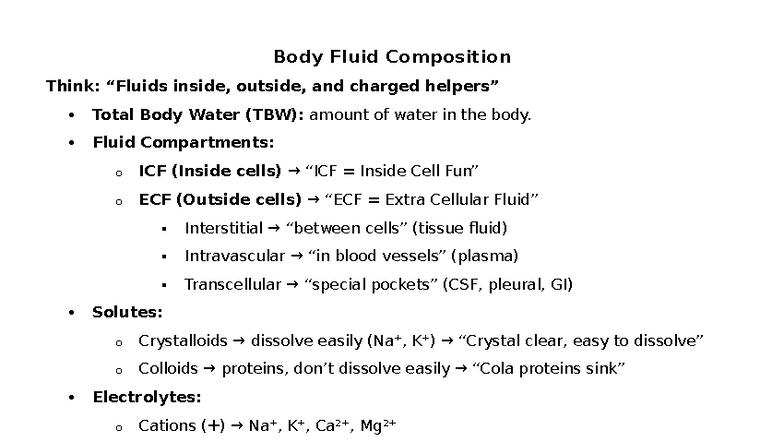 Body Fluid Composition & Regulation: Ch 39 Study Notes - Studocu