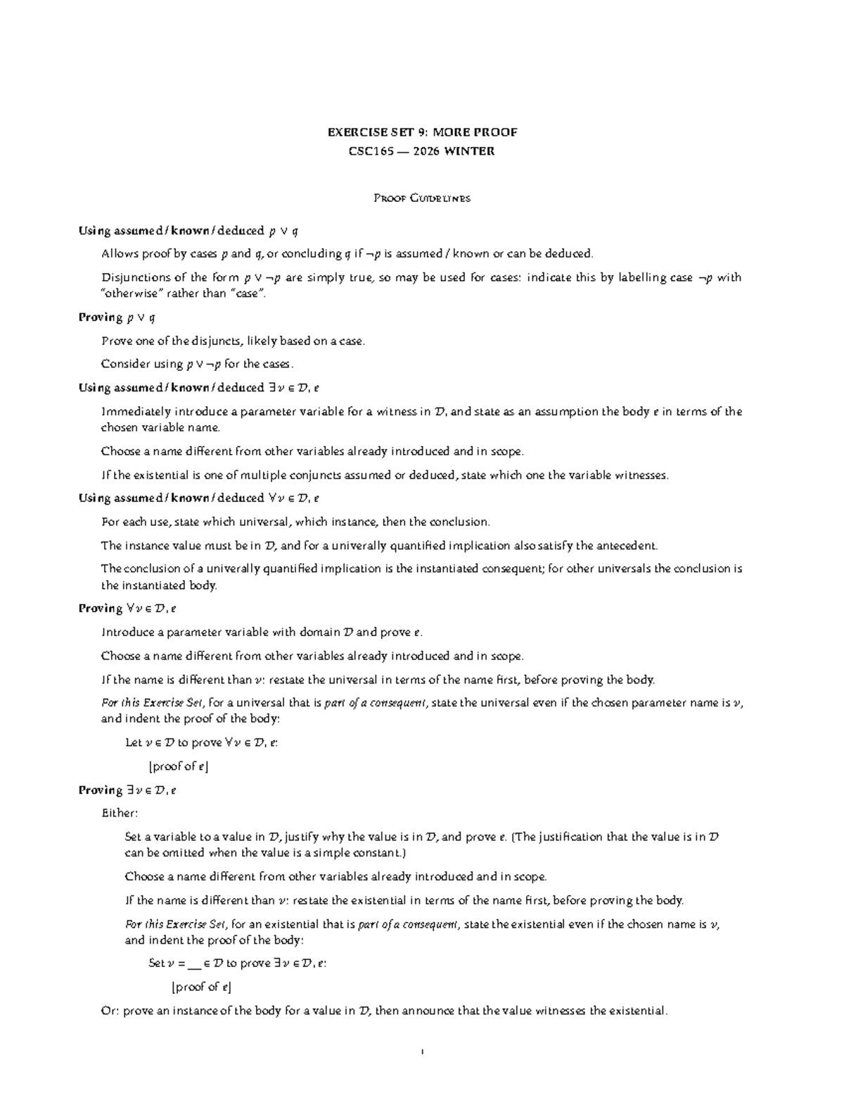 Exercise Set 9: Proof Techniques in CSC165 Winter 2026 - Studocu